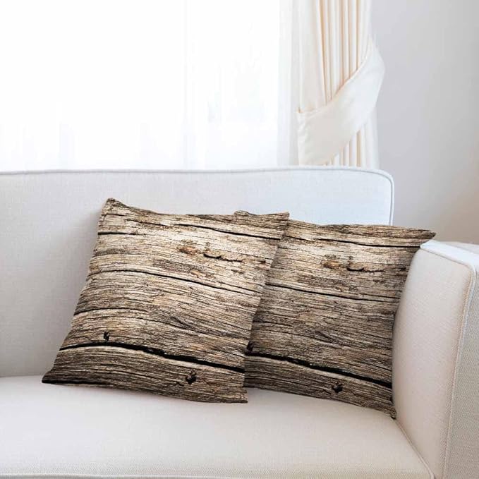 Square Cushion Cases Rustic Nostalgic Old Wooden Planks Texture Pack of 2,Throw Pillow Case Decorative for Bedroom Living Room Couch 18X18 Inch