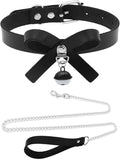 Black&White Bell Choker Collar and Leash Chain Set for Pet Dog Cute Cosplay Accessories,Butterfly Bow Leather Necklace with Buckle