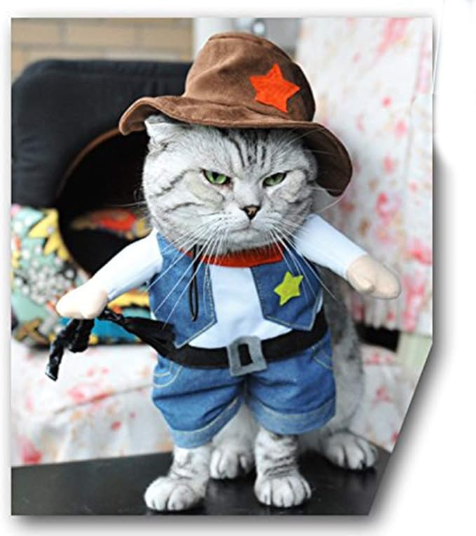 NACOCO Cowboy Dog Costume with Hat - Blue Cat & Small Dog Halloween Costume (Small)