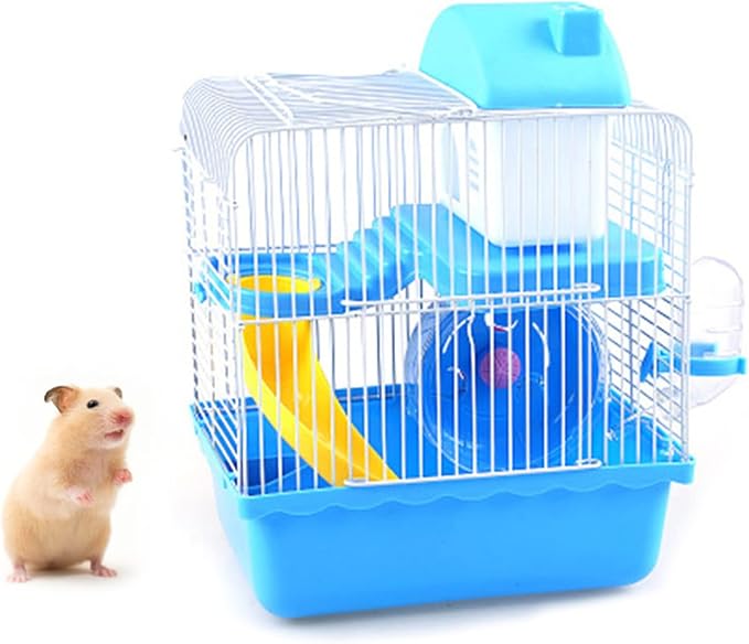 Naroote Hamster Cage, 2 Tiers Large Hamster Cages - Ideal Habitat for Smaller Animals Gerbils, Spacious, Portable, High Chassis Design Hamster Mice Travel Cage for Exploration and Play (Blue)