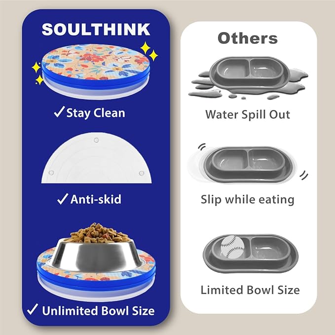 SoulThink® Ant Proof Cat Dog Bowl Tray - SoulThink x Simone Miller Collaboration Pet Food Dish Indoor No Chemical No Water Needed Different from Traditional Ant Trap (Orchid Flower)