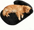 Calming Dog Beds for Medium Large Dogs, Orthopedic Cushion Plush Large Pet Bed Lounge with Washable Cover, Anti-Anxiety Soft Fluffy Faux Fur Fits up to 60 lbs Pets (Oval, Black 40"x30")