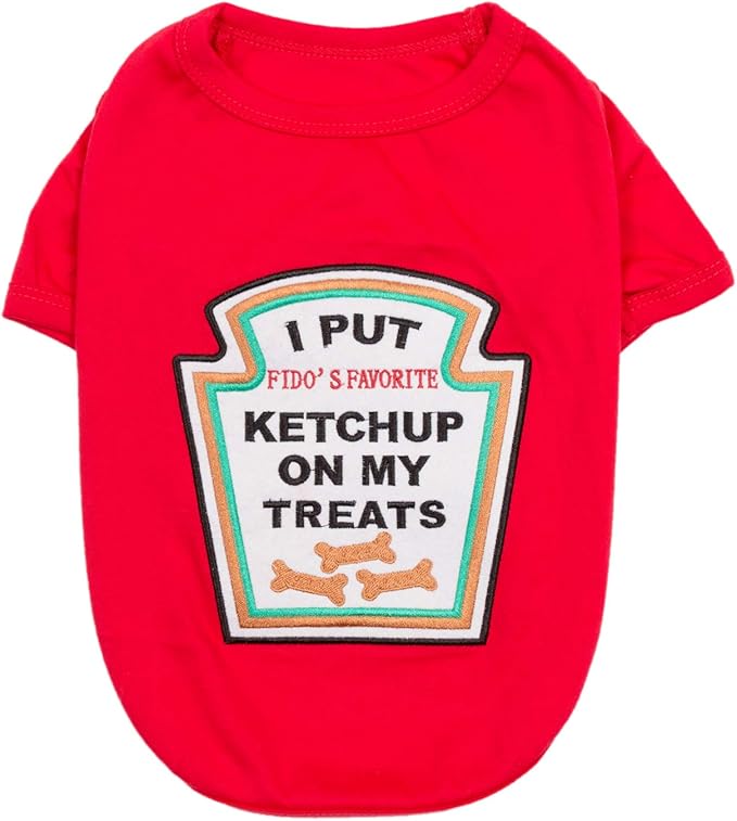 Parisian Pet Ketchup Dog Costume - 100% Cotton Red Dog Clothes for Large Dogs Boys - Lightweight Puppy Outfits - Funny French Bulldog Clothes - Cute Pet Shirt - Stretchy T Shirt for Dogs