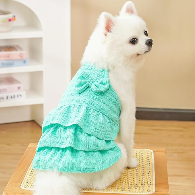 2 Pack Summer Dog Dresses with Bow Girl Puppy Clothes for Small Dog Spring Cat Outfit Sleeveless Pet Tiered Layered Cake Dress for Kitten Chihuahua Pomeranian Yorkie (Pink Blue, Small)
