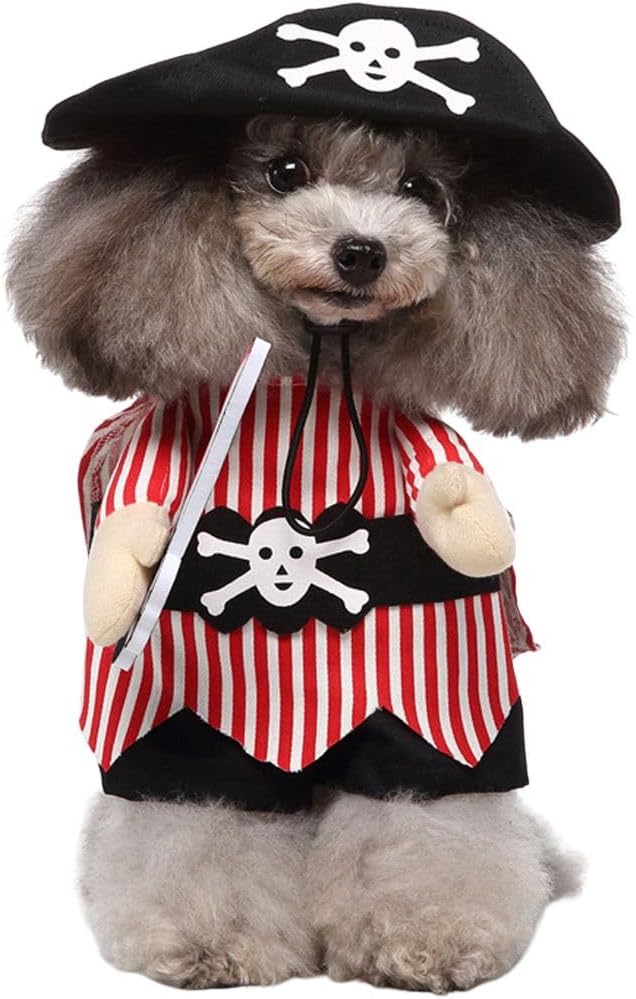 Puppy Pirate Dog Costume, Pet Cosplay Clothes Halloween Christmas Funny Party Costume for Cats and Small Dogs