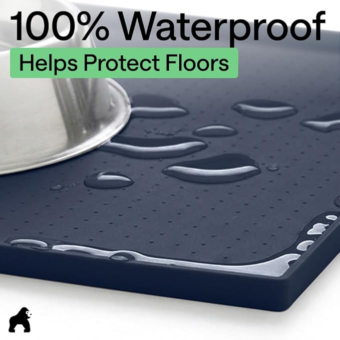 GORILLA GRIP 100% Waterproof Raised Edge BPA Free Silicone Pet Feeding Mat, Dog Cat Food Mats Contain Spills Protects Floors, Placemats for Cats and Dogs Water Bowl, Pets Accessories 28x18 Navy