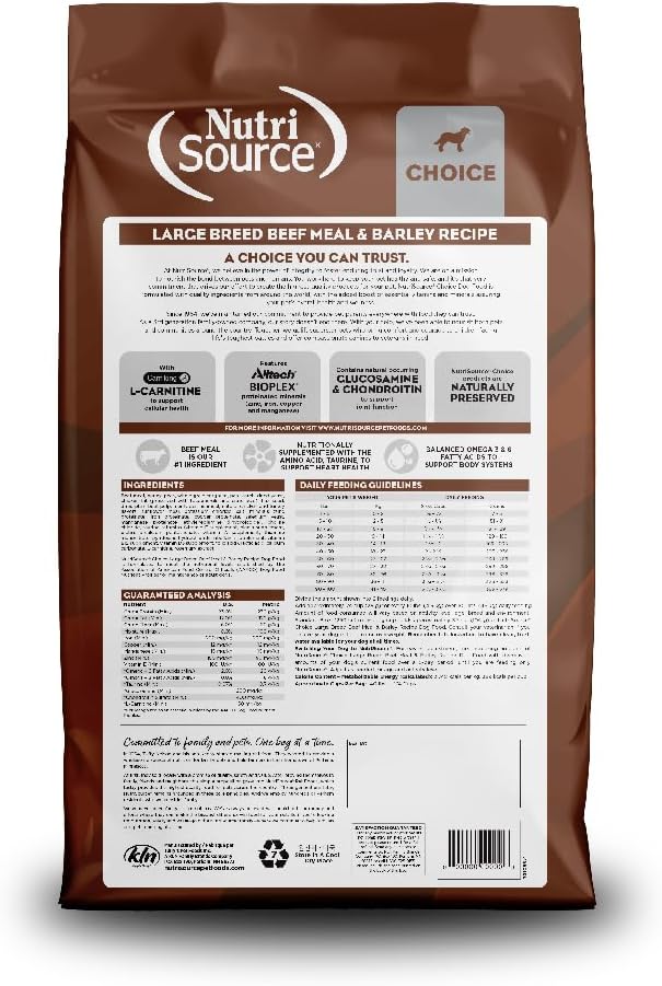 NutriSource Choice Dry Dog Food, Large Breed Beef Meal & Barley Recipe, 40 lb.
