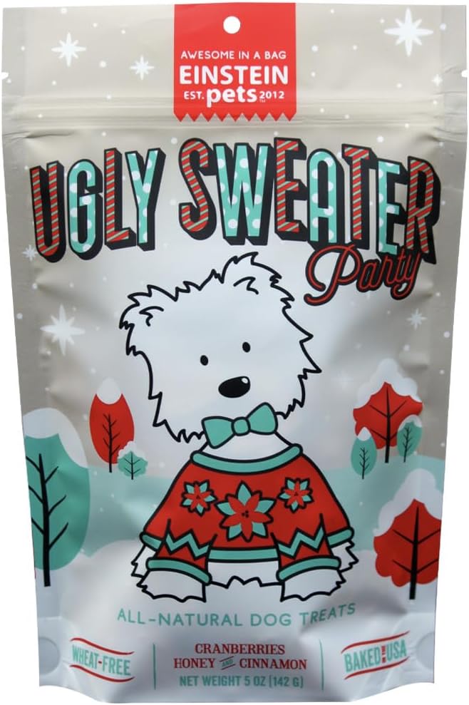 Einstein Pets Ugly Sweater Holiday Dog Treats, All Natural, Made in USA 5oz