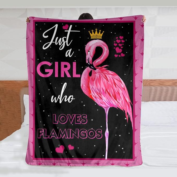 Just A Girl Who Loves Flamingos Blanket Cute Flamingos Decor Throw Blanket Gifts for Girls Super Warm Soft Plush Lightweight Fleece Flannel Blanket Winter Bedding Blanket for Kids Adults Women 50"x60"
