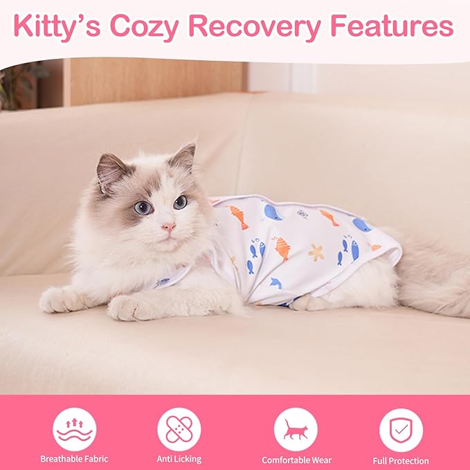 Cat Recovery Suit Cat Onesie for Cats After Surgery, Breathable Cats Surgery Recovery Suit for Female Spay & Abdominal Wounds, Kitten Surgical Onesie Body Suit Anti Licking Cone Alternative