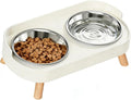Elevated Cat Bowls, 2 Stainless Steel Raised Cat Food and Water Bowl Set, Splash Proof & Non-Slip, Whisker Fatigue Friendly, Dishwasher Safe for Cats and Small Dogs - White