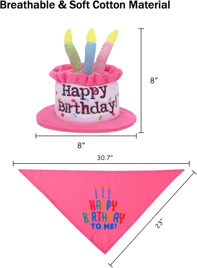 Extral Large Dog Birthday Cake Hat & Bandana Scarfs Set Pink, Dog Happy Birthday Hat with Colorful Candles, Large Dogs Birthday Party Supplies Decorations