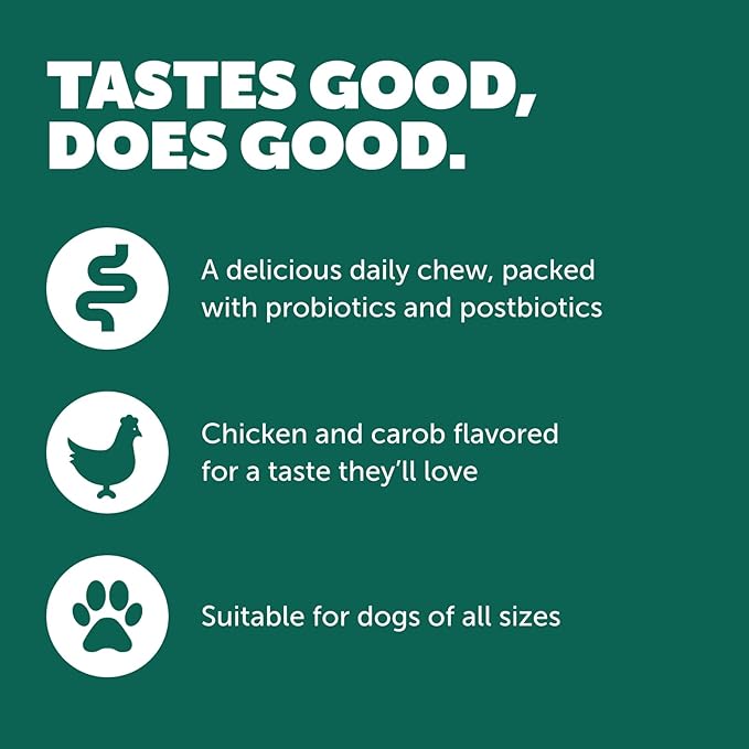 Protexin Daily Care Gut+ Digestive | 60 Dog Chews, Chicken and Carob Flavor Dog Supplement | Probiotics for Dogs, Dog Postbiotics