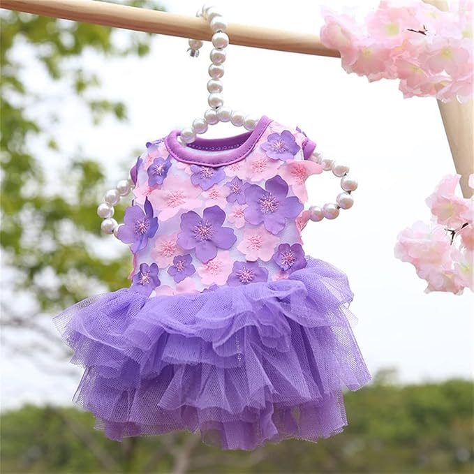 Dog Dresses, Fashion Pet Dog Clothes, Striped Mesh Puppy Dogs Princess Dresses (Purple/Pink(4pack), Large)