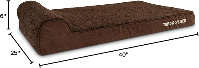 The Dog’s Bed Orthopedic Memory Foam Dog Bed with Headrest, Calming Surface – CertiPUR-Certified Foam, Plush Fabric, Brown Plush, XL, 4-Inch