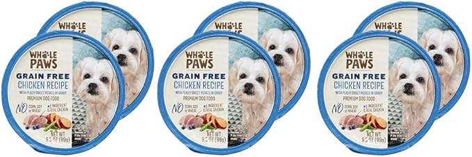 Whole Paws Grain Free Premium Dog Food, Chicken Recipe with Peas & Sweet Potato in Gravy, 3.5 Oz (Pack of 6)