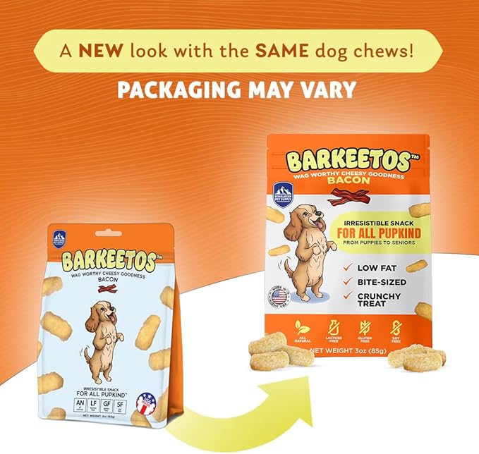 Barkeetos Dog Treats, Crunchy and Cheesy Pet Snacks Made with Real Himalayan Cheese and Bacon, Gluten Free, Grain Free, Lactose Free, Natural Dog Food for All Breeds and Sizes