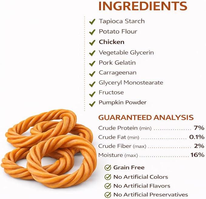 No Rawhide Puppy Teething Rings – Highly Digestible Rawhide Alternative Chews (8 Rings, Pumpkin & Sweet Potato)