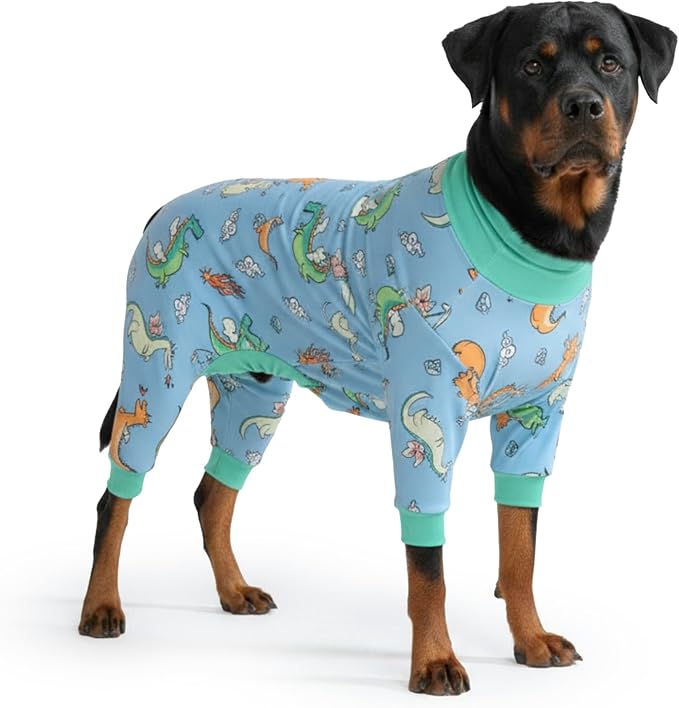 Spark Paws Dog Pajama, Dog Recovery Suit Male, Onesie, Ultra-Soft and 4-Way Stretch, for Small Medium and Large Breeds - Dragons - 5XL
