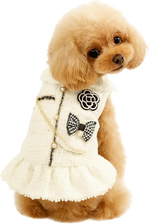Designer Dog Dress for Small Dogs Puppy Teacup | Cute Stylish Pet Outfit – Luxury Puppy Clothes for French Bulldog, Chihuahua, Dachshund, Maltese, Yorkie, Cats – Fashion Apparel