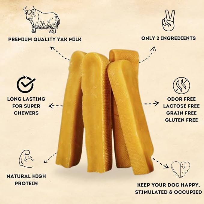 Yak Cheese Himalayan Dog Chews – Long-Lasting Natural Chews for Aggressive Chewers – 2-Ingredient, High Protein, Odorless, Dental Health Treats for Dogs (Large, 12 Pack)
