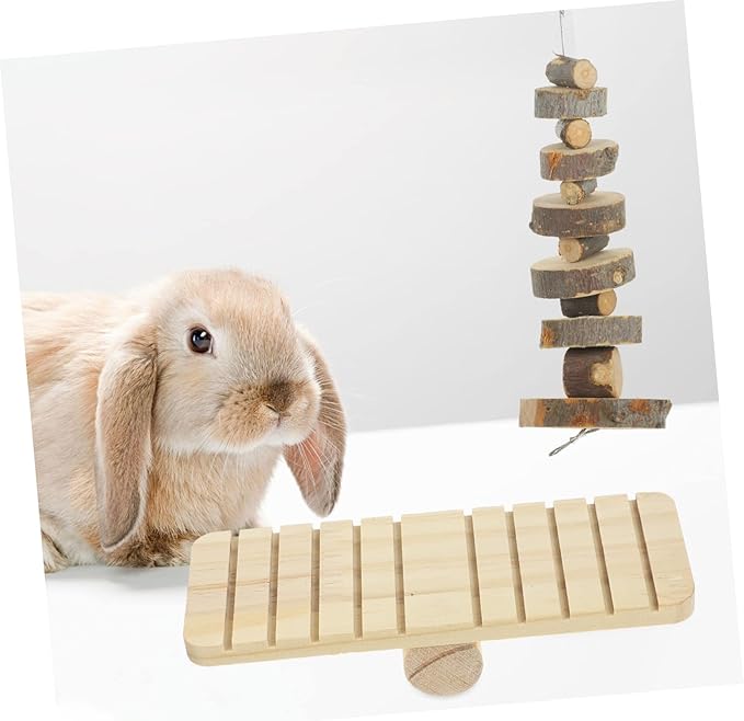 Totority Small Animal Chew Toy Set with Carrot Grass Balls and Bunny Swing Seesaw Durable Natural Teething Toys for Hamsters Guinea Pigs Rabbits and Small Pets