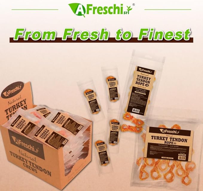 A Freschi srl Turkey Tendons for Dogs, USA-Sourced, Healthy Dog Treats, Rawhide-Free Puppy Chews, Long Lasting, All Natural, Hypoallergenic Dog Treats for Small Breeds, 6 Count Pack Rope (S)