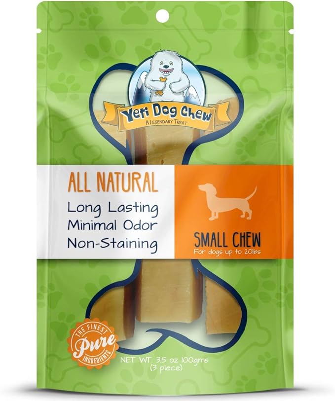 Yeti Dog Chew - Yak Cheese Himalayan - Healthy Long Lasting - Yak Chews for Large, Medium and Small Dogs - Yak Bones for Dogs - Natural Yak Cheese - Small, 3.5 oz