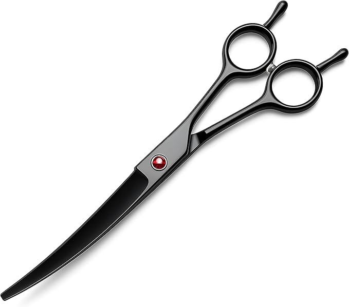 Dog Grooming Scissors, Curved Scissors for Dog Grooming, 7.9 inch, 30 Degree of Curved Blade,Light Weight, Stainless Steel Pet Shears for Trimming Face and Paws(Curved, Pitch-Black)