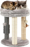 MECOOL 4in1 Small Cat Tree,Scratching Post with Tower Soft Bed, Sisal Carpet Jute Posts with Three Hanging Ball Toys and Massage Brush for Indoor Cats and Kittens