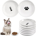 6 Pack Cat Food Bowl, Ceramic Cat Bowls, Anti Whisker Fatigue Cats Bowl Set,5.5 Inches Shallow Wide Kitten Plates for Food and Water (White-A)