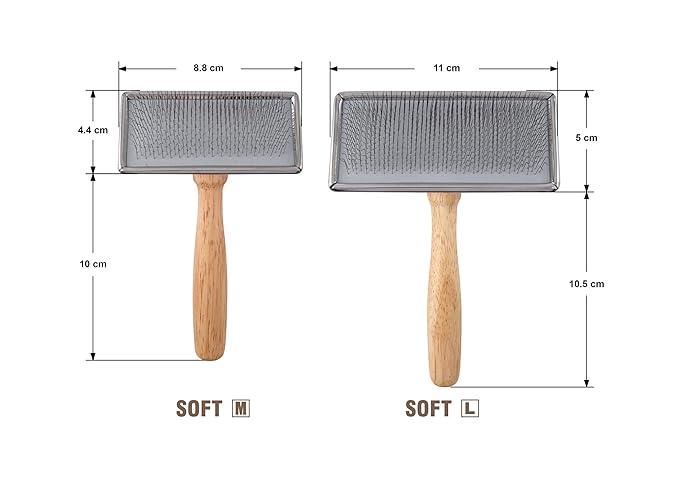 Furzone Wooden Slicker Brush - Stainless Steel Soft Pins for Pet Grooming (Size M)