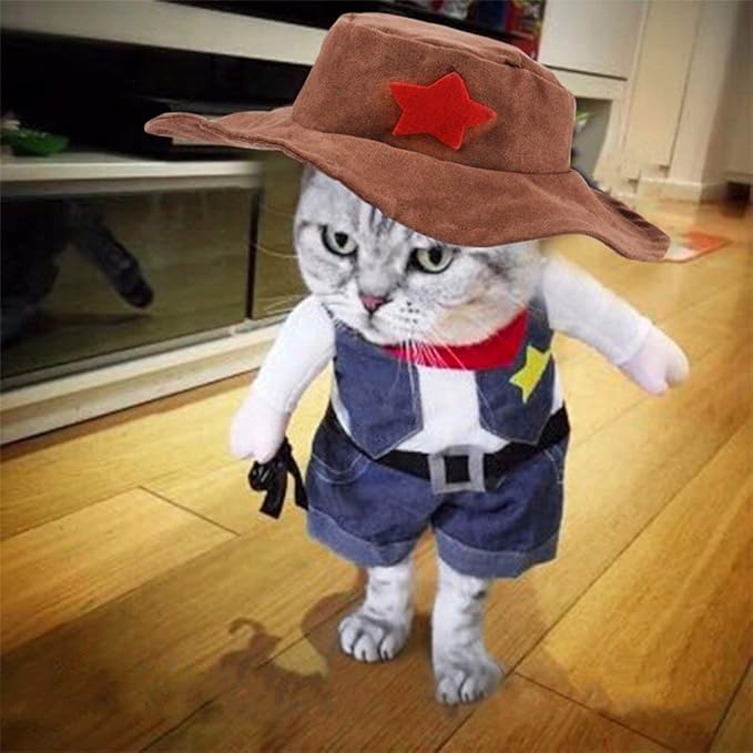 Halloween Cat Cowboy Costume Hat Funny Costume for Cats & Small Dogs- XL