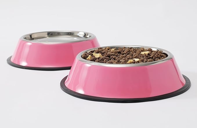 Stainless Steel Dog Bowls, Food and Water Non Slip Anti Skid Stackable Pet Puppy Dishes for Small, Medium and Large Dogs (2 Pack)