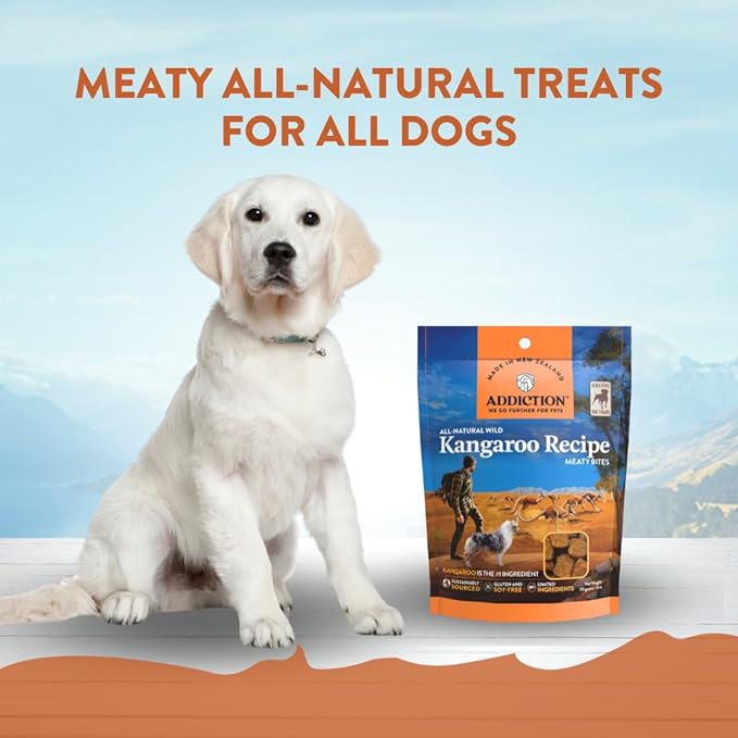 Addiction Meaty Bites All Life Stages Grain-Free Premium Kangaroo Dog Treats – High Meat Content, No Peas, No Fillers – Soft & Healthy Training Treats for Dogs, 4 Ounces
