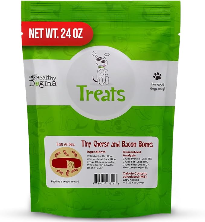 Healthy Dogma Cheese & Bacon Dog Treats | Savory Cheese & Bacon Flavor Tiny Bones | All-Natural, Wholesome Ingredients | Tasty & Nutritious Dog Snacks (24 oz (1 lb 8 oz))