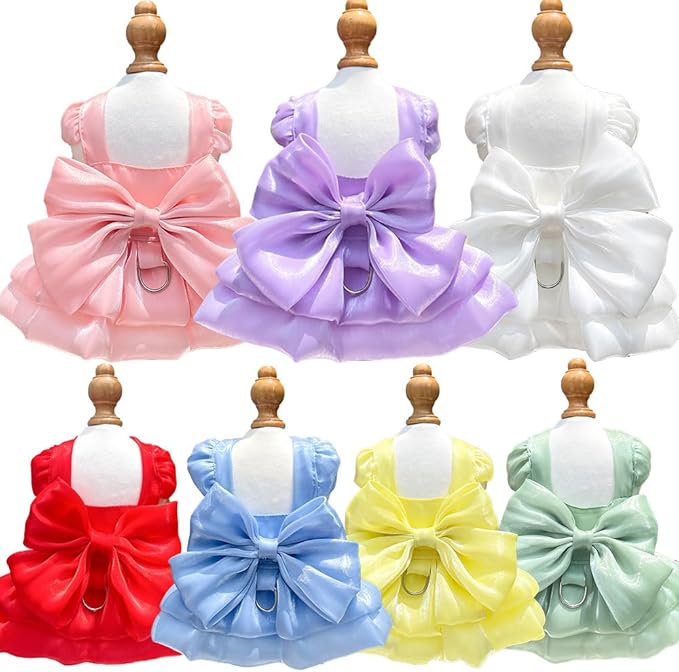 Dog Dress for Small Girl Dogs Cat Dresses for Cats Only Pink Pet Dresses with Bow Decor Cute Summer Girl Dog Skirts,Sleeveless Small Chihuahua Yorkie Clothes (Red, S（for 3-5 lbs）)