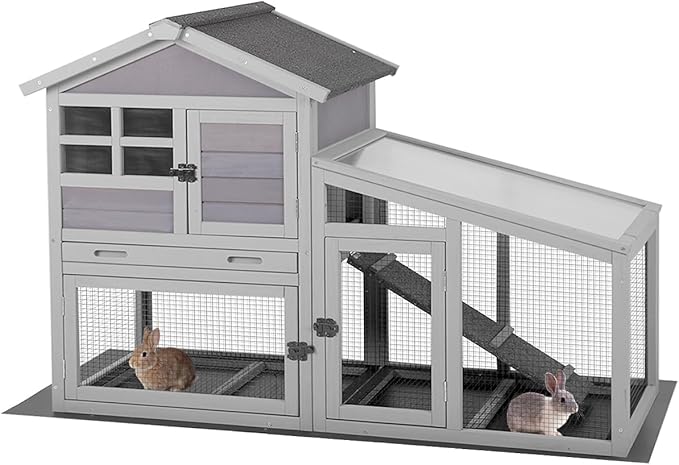 Aivituvin Rabbit Hutch Outdoor with Wire Mesh Bunny Cage Indoor with Ramp Chicken Coop Removable Bottom Wire Mesh Rabbit Cage with UV Panel 53.4" L x 23.6" W x 38.1" H Grey