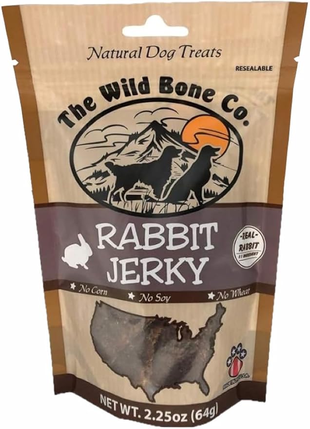 Wild Bone Company Rabbit Jerky Natural Dog Treats, 2.25 Ounces, Made in The USA
