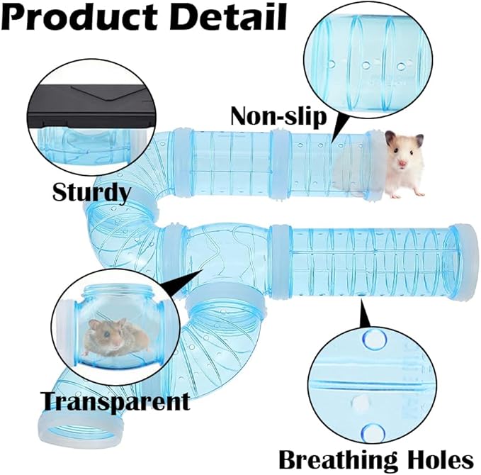 2Hamster Tubes Kits, IBEQUEM Hamster Tunnel Adventure External Pipe, Transparent DIY Creative Connection Cage & Accessories, Hamster Wheel for Pet Mouse Rat Small Animal (Blue)