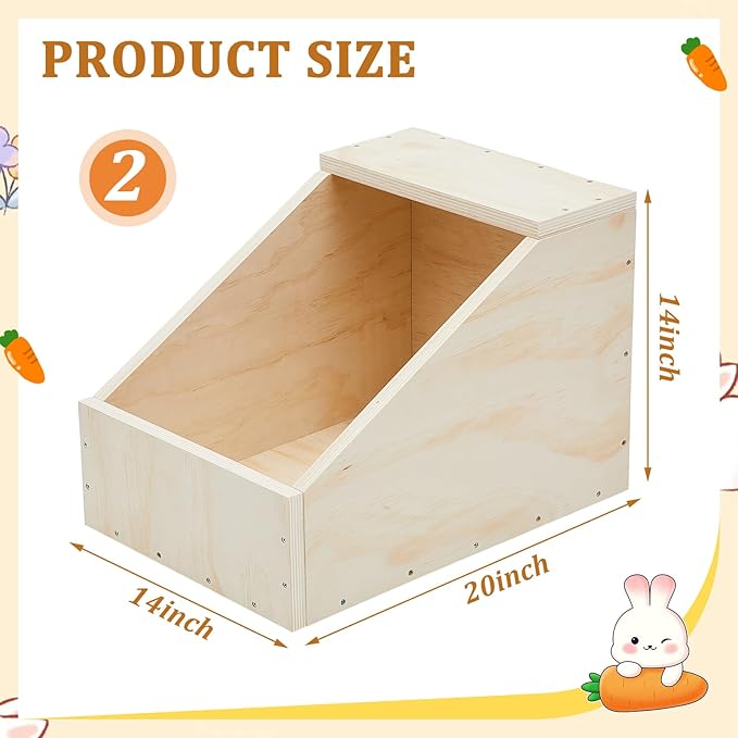 Maxcheck 2 Pack Wood Rabbit Nesting Box, 20x14x14 Inch Wooden Hutch Hideout for Breeding, Natural Burrow Den Alternative for Rabbits & Small Animals