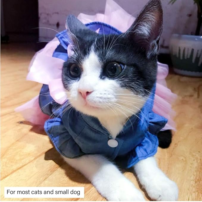 ANIAC Pet Denim Dress with Cute Bow-Knot Comfy Vest Skirt Lace Trim Tutu Summer Spring Clothes for Cats and Small Dogs (XX-Large)