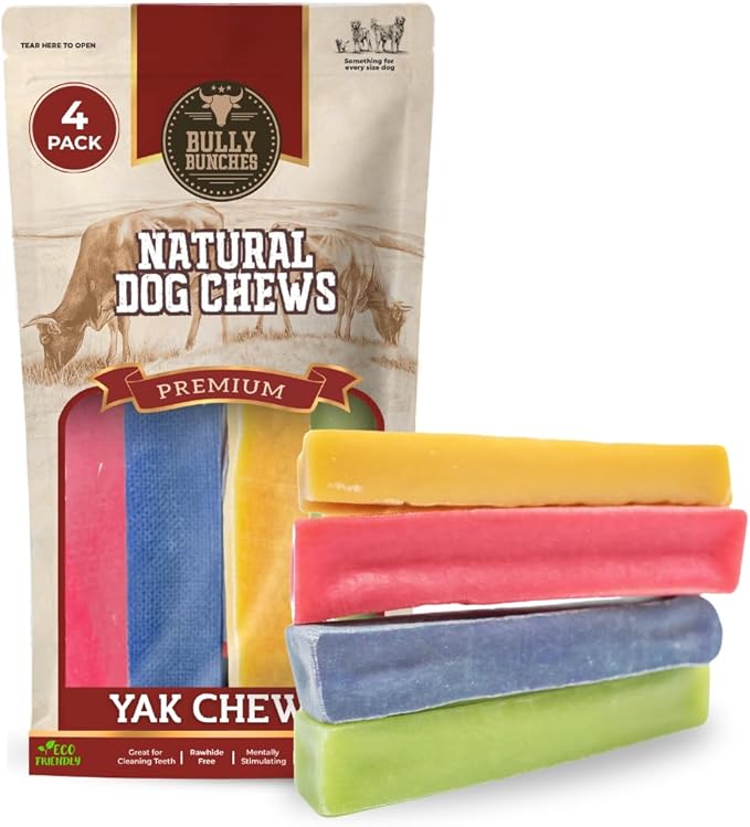 Bully Bunches Premium Fruit-Flavored Himalayan Yak Chew for Dogs - 100g, All-Natural, Long-Lasting, Authentic Yak Milk, Healthy Dental Chew, High-Protein (Medium Assorted - 4PK, Assorted)