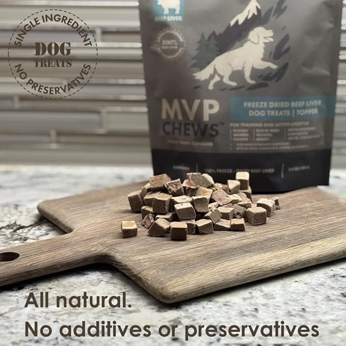 MVPChews | Freeze Dried Beef Liver Dog Treats | Single Ingredient Training Treats | High Protein, Grain Free, No Additives or Fillers | Premium Quality Food Topper | Made in USA - 3.5oz