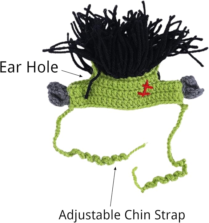 Cat Knitted Hat with Dreadlocks - Pet Woolen Cap Cool Wigs Cosplay Headwear for Sphinx Kitten Puppy Halloween Costume Party Accessories Christmas Birthday S (3.3 lbs - 6.6lbs), Green