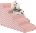 Dog Curved Stairs for High Beds 22" H, 5-Step Pet Stairs for Small Dogs with High Density Foam, Dog Slope Stairs with Durable Non-Slip Bottom Pink