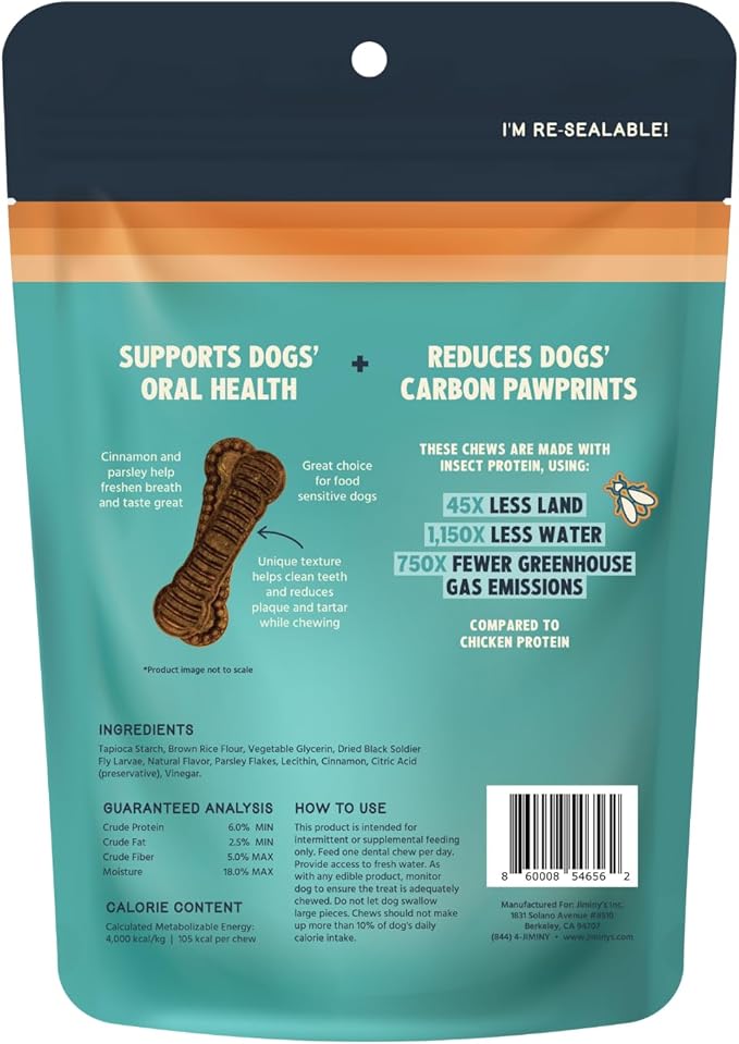 Jiminy's Dental Chews for Dogs, Cinnamon Flavor, Scientifically Proven to Improve Oral Health, Dental Bones Clean Teeth, Fight Bad Breath, and Removes Plaque and Tartar, Medium, 12ct (Pack of 6)