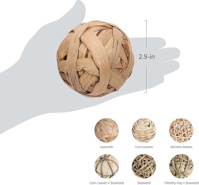 Natural Bunny Chew Toys Funny Safe Hay Grass Ball for Chinchilla Guinea Pig Rats Rabbits Hamster Gerbil Degu (6PC)