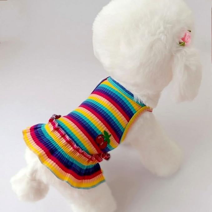 Dog Rainbow Stripe Dress Summer Cat Outfits Soft Breathable Cotton Outfits Clothes for Small Medium X-L XX-L Girls Puppy Lightweight Pet Dresses
