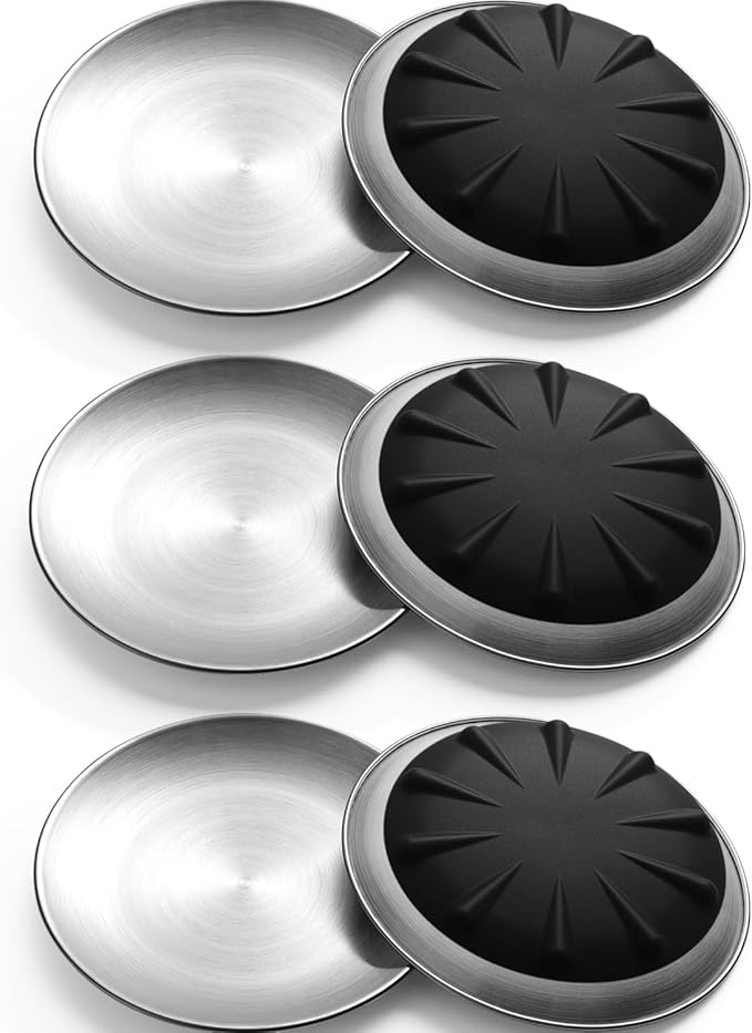 WROSWT 304 Stainless Steel Cat Plates for Wet food, 6.7" Shallow/Wide Whisker Friendly Cats Food Bowls, Non-Slip Silicone Base,Easy to Clean Indoor Cat Feeding Dishes, 6 Pack